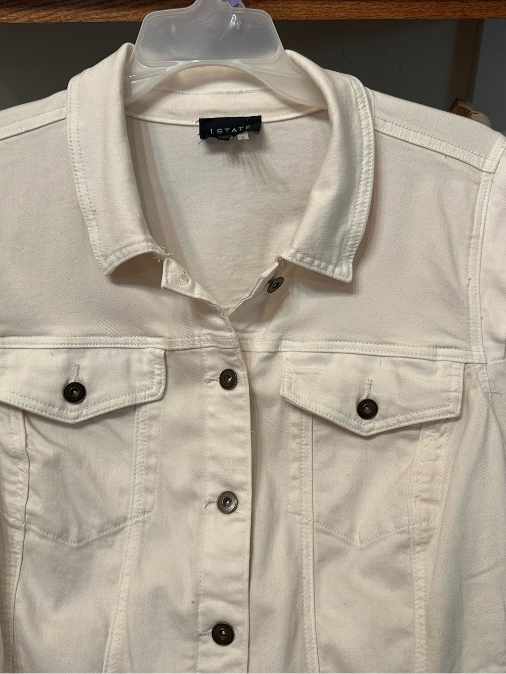 Cream White Denim Jacket with Button Front Women’s 3X